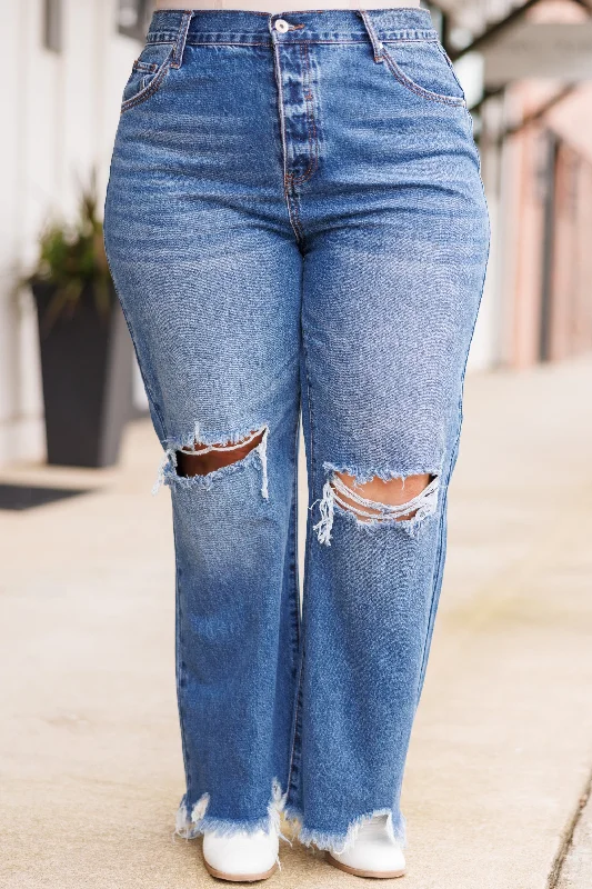 The Sydney Sue Jeans, Medium Wash Trendy Women's Oversized