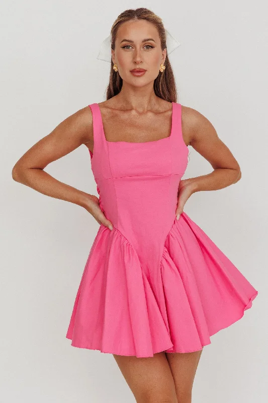 Verdant Square Neck Flared Mini Dress Fuchsia Scandinavian