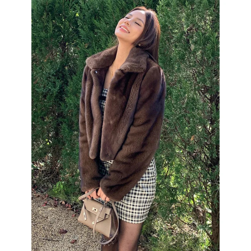 Women's Winter Warm Solid Real Mink Fur Mandarin Collar Thick Jackets Athletic Women's High - 