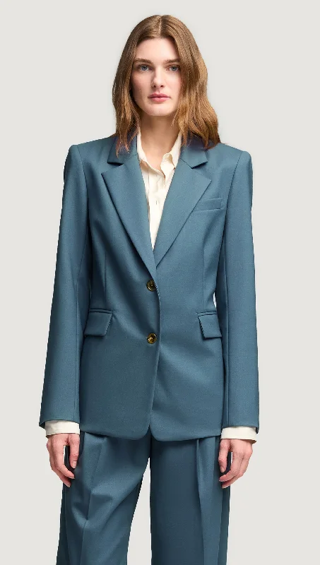 Two-Button Blazer in Seasonless Wool | Stone Blue Dynamic Women's Moto