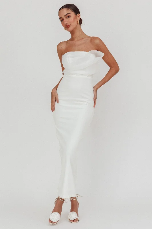 Karaline Strapless Bust Accent Maxi Dress White Stylish Women's Tropical 