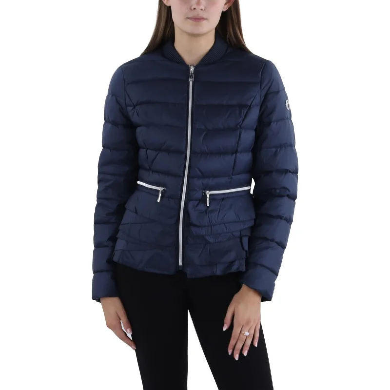 Tahari Womens Insulated Ruffled Trim Puffer Jacket Sophisticated Women's 
