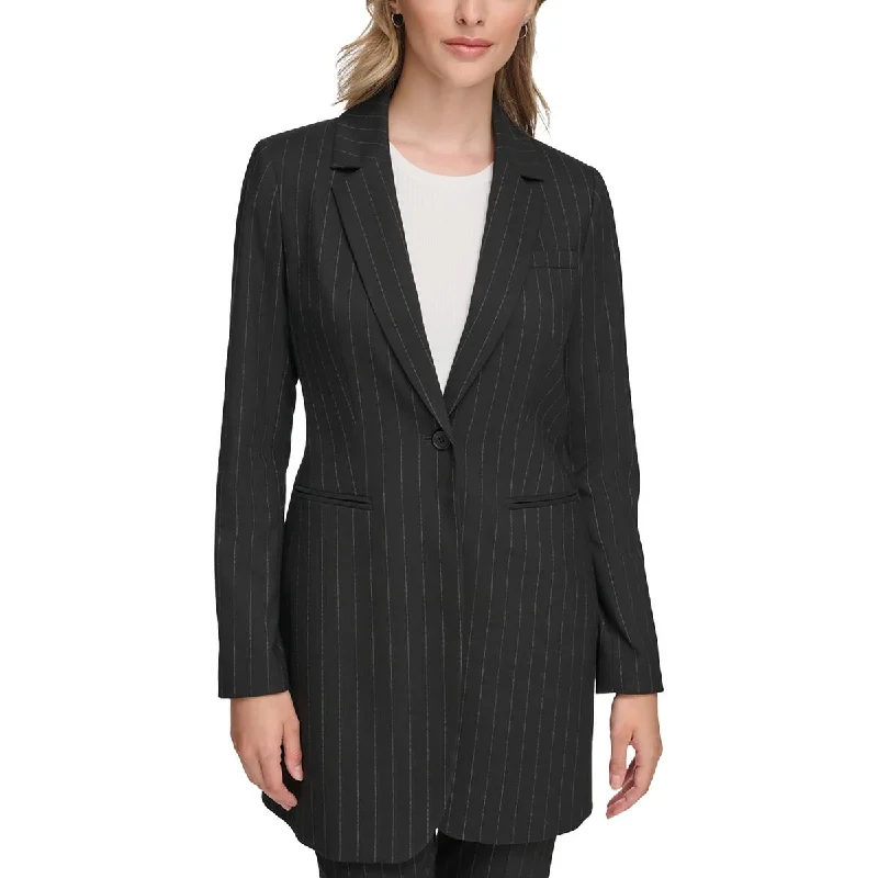 Calvin Klein Womens Stiped Business One-Button Blazer Hip Women's Retro