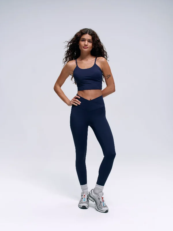 Ultimate Wrap Over Leggings - Navy Blue Artistic Women's Hand - painted
