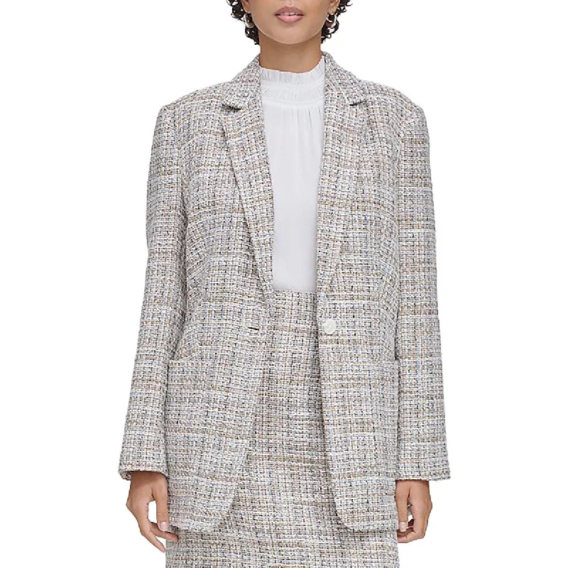 Calvin Klein Womens Tweed Suit Separate One-Button Blazer Youthful Women's Anime - inspired