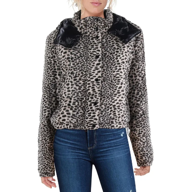 Moncler Womens Avoine Faux Fur Animal Print Puffer Jacket Contemporary 