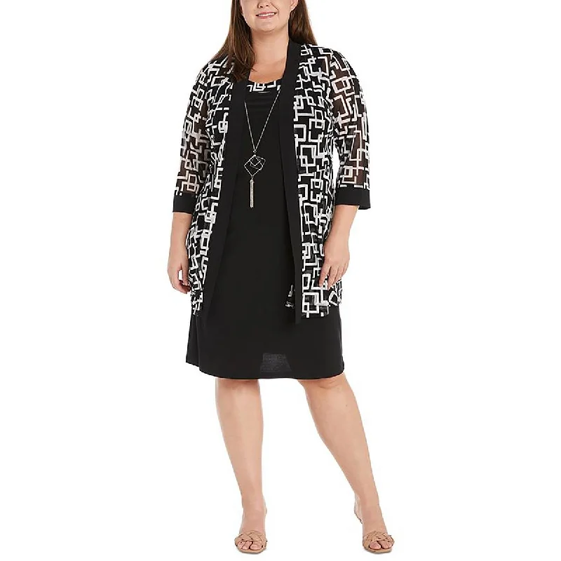 R&M Richards Womens Plus Mesh Printed Duster Blazer Sophisticated Women's 