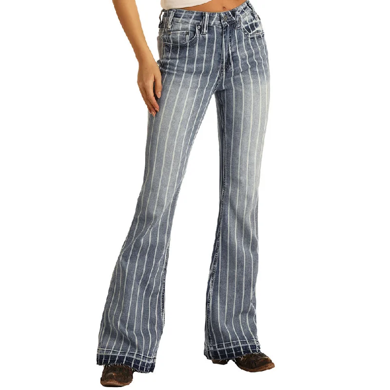 Rock & Roll Womens High Rise Extra Stretch Striped Trouser Jeans - W8H2533-44 British Gentlewoman Style