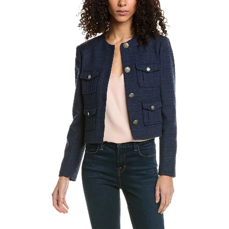 Ted Baker Womens Pocket Cropped Collarless Blazer Classic Women's Tweed