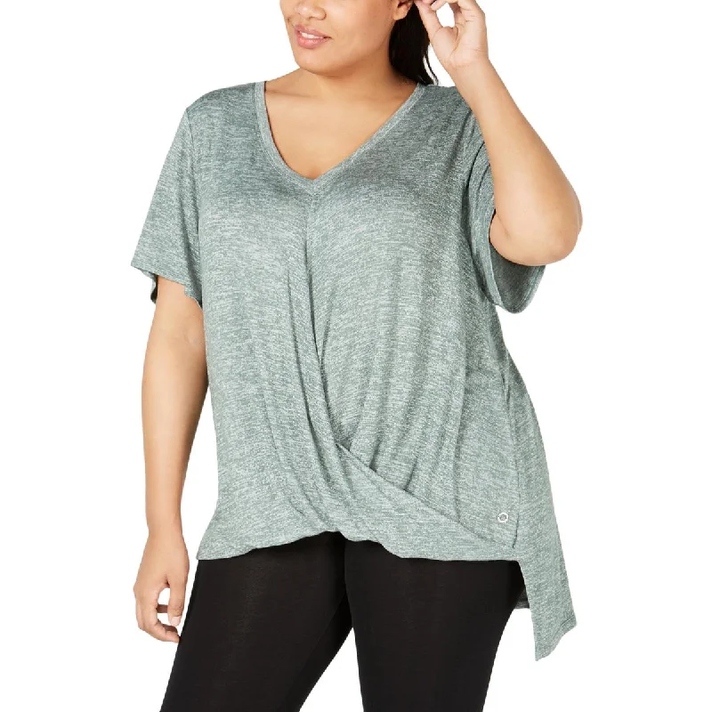 Calvin Klein Performance Womens Plus Draped V-Neck T-Shirt Relaxed Women's Beachy
