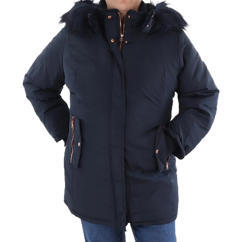 Jessica Simpson Womens Plus Insulated Faux Fur Hood Anorak Jacket Sophisticated Women's Tailored