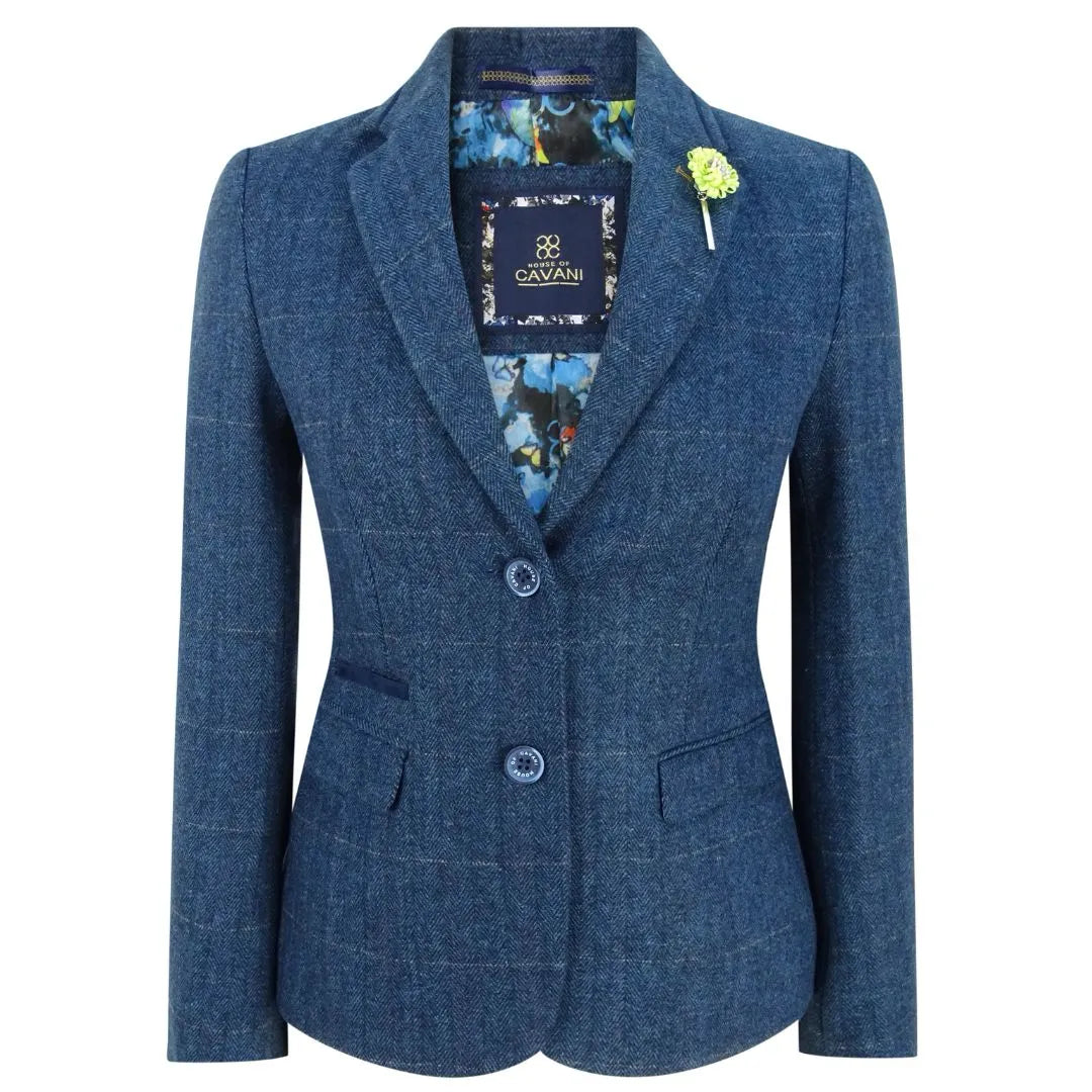 Carnegi - Women Navy Blue Blazer Tweed Check 1920's Peaky Blinders Australian Beach