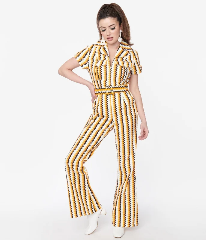 Smak Parlour 1970s Candy Corn Zig Zag Stripe Flare Jumpsuit Practical Women's Multi - 