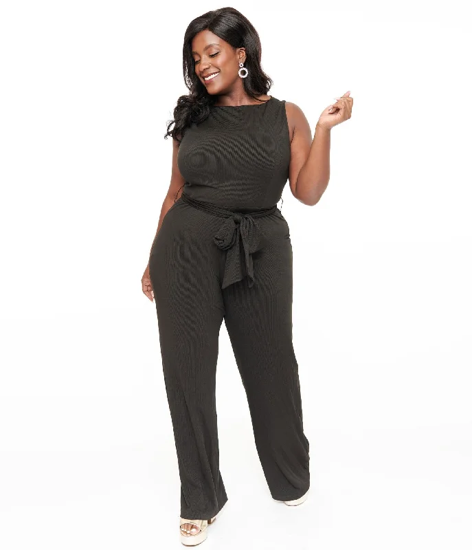 Unique Vintage Plus Size 1950s Black Boat Neck Jumpsuit Dapper Women's 1920S