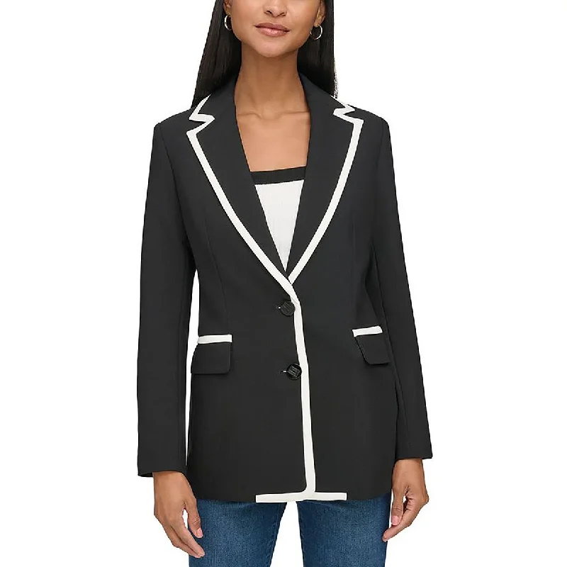 Karl Lagerfeld Paris Womens Woven Contrast Trim Two-Button Blazer Contemporary 