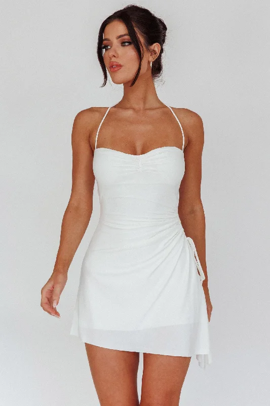 Thriving Ruched Side Mini Dress Off White Sharp Women's Italian