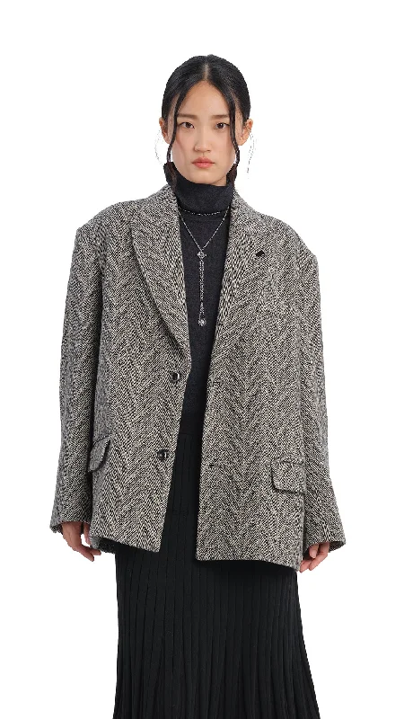 Herringbone Loose-Fit Blazer Bold Women's Animal Print