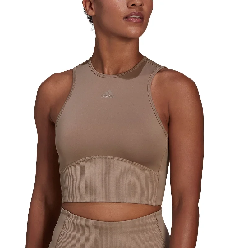 Adidas Womens Ribbed Open Back Cropped Top Confident Women's Power