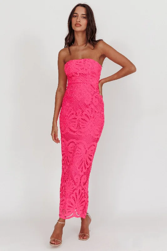Bia Strapless Lace Embroidered Maxi Dress Hot Pink Modern Women's Tech