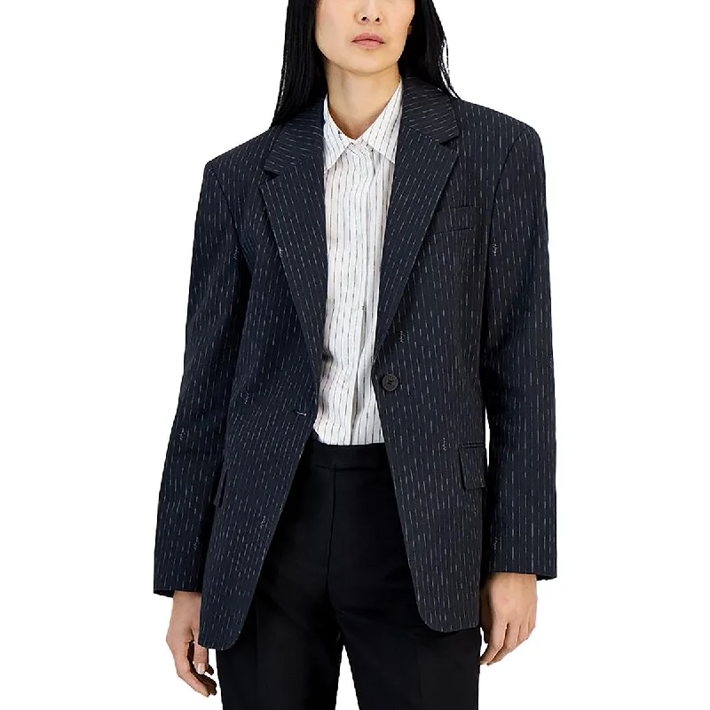 Hugo Womens Cotton Blend Striped One-Button Blazer Sophisticated Women's 