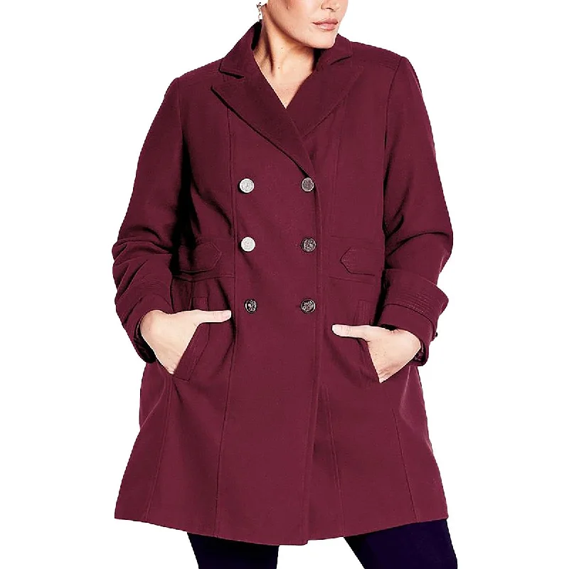 Evans Womens Plus Double-Breasted Military Overcoat Disco