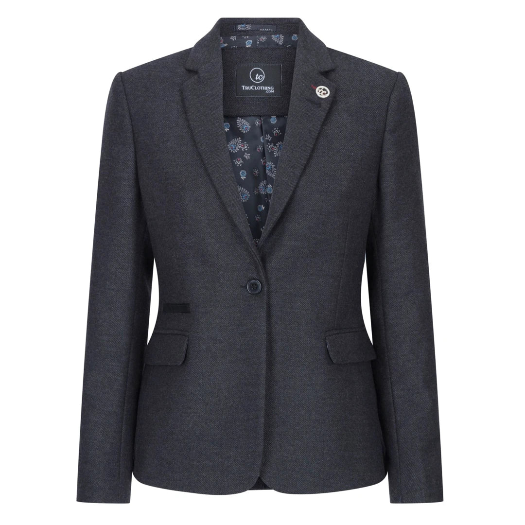 Women Black Blazer Waistcoat Tweed Herringbone Wool Classic 1920s performance