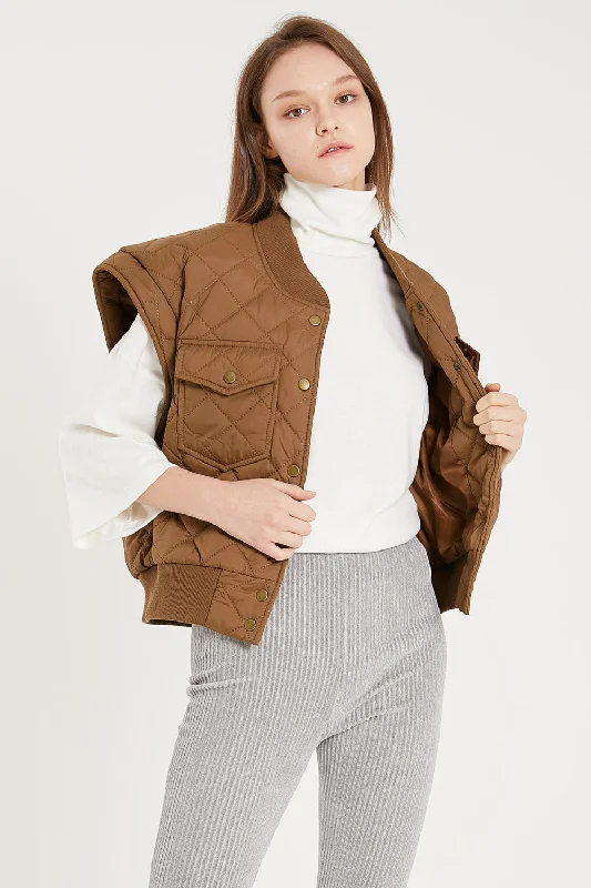 Tanner Diamond Quilted Crop Vest Casual Women's Loose - fitting