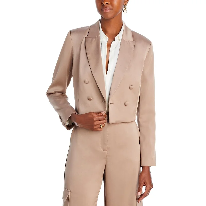 Lucy Paris Womens Satin Cropped Double-Breasted Blazer Minimalist Women's Casual