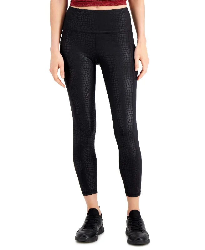 ID Ideology Womens Compression Croc Embossed Side Pocket 7/8 Length Leggings Sporty Women's Athleisure 