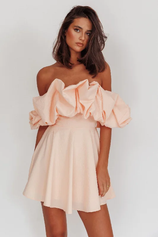 Kailynn Off-Shoulder A-Line Mini Dress Blush Classic Women's Tweed