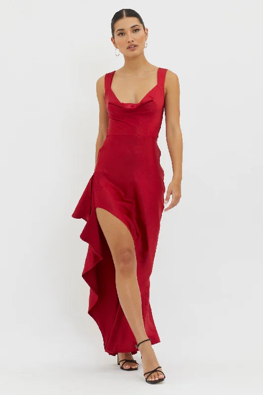 Ellianna Lace-Up Back Maxi Dress Red Modern Women's 