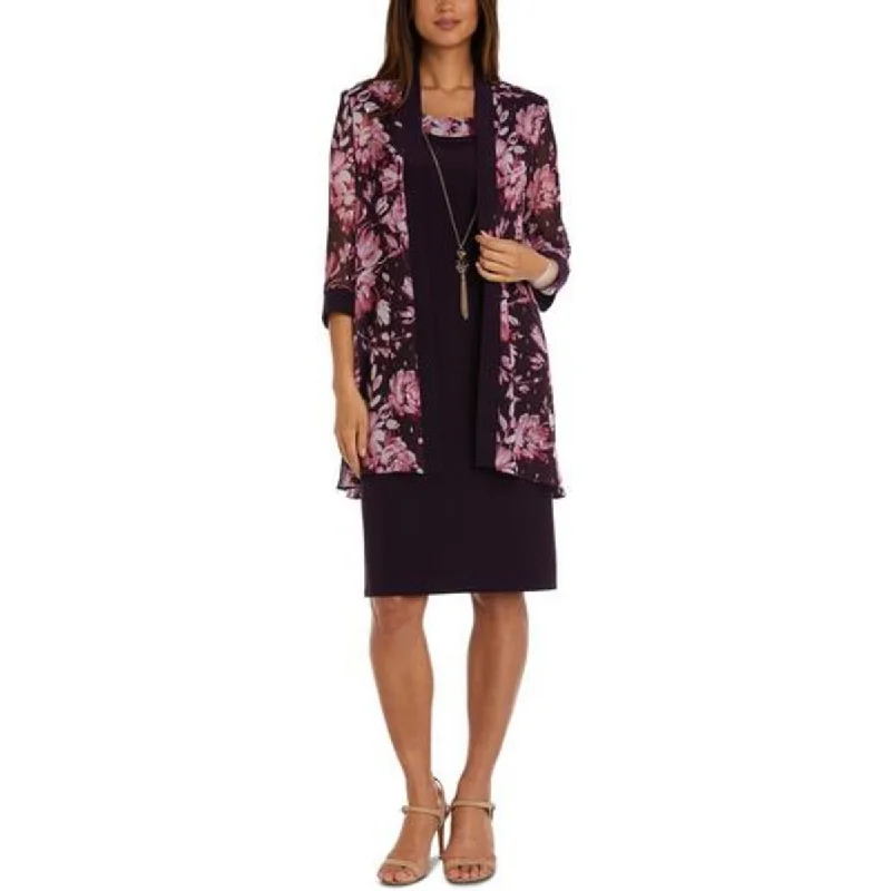 R&M Richards Womens Petites Chiffon Floral Duster Blazer Cozy Women's Sherpa - lined