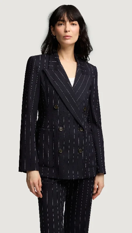 Chelsea Blazer in Stretch Wool | Navy Pinstripe Streetwear Style for 