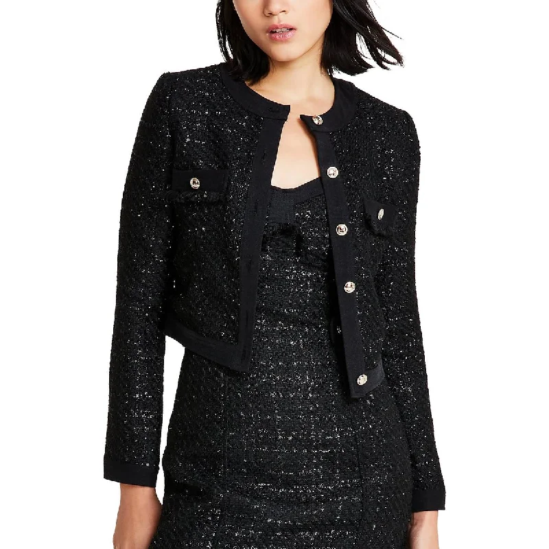 Guess Womens Clarissa Tweed Jacket Tweed Short Trucker Jacket Bold Women's Animal Print