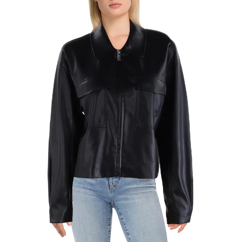 Calvin Klein Womens Faux Leather Short Motorcycle Jacket Elegant Women's 