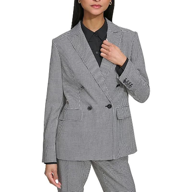Karl Lagerfeld Paris Womens Office Gingham Double-Breasted Blazer Modern Women's Tech