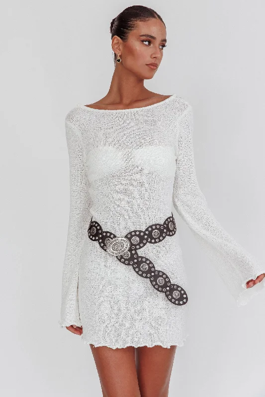 Carousel Backless Knit Mini Dress White Modern Women's Tech
