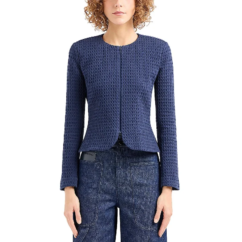 Emporio Armani Womens Cotton Blend Textured Collarless Blazer Traditional Women's Wool