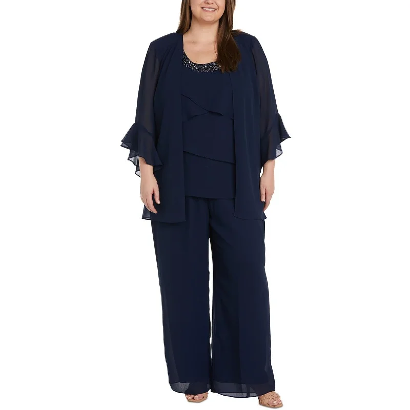 R&M Richards Womens Plus Chiffon Sheer Duster Blazer Casual Women's Loose - fitting