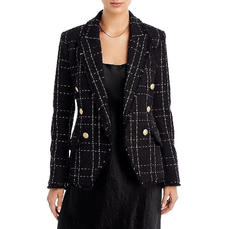 L'Agence Womens Kenzie Tweed Fringe One-Button Blazer Cool Women's Distressed