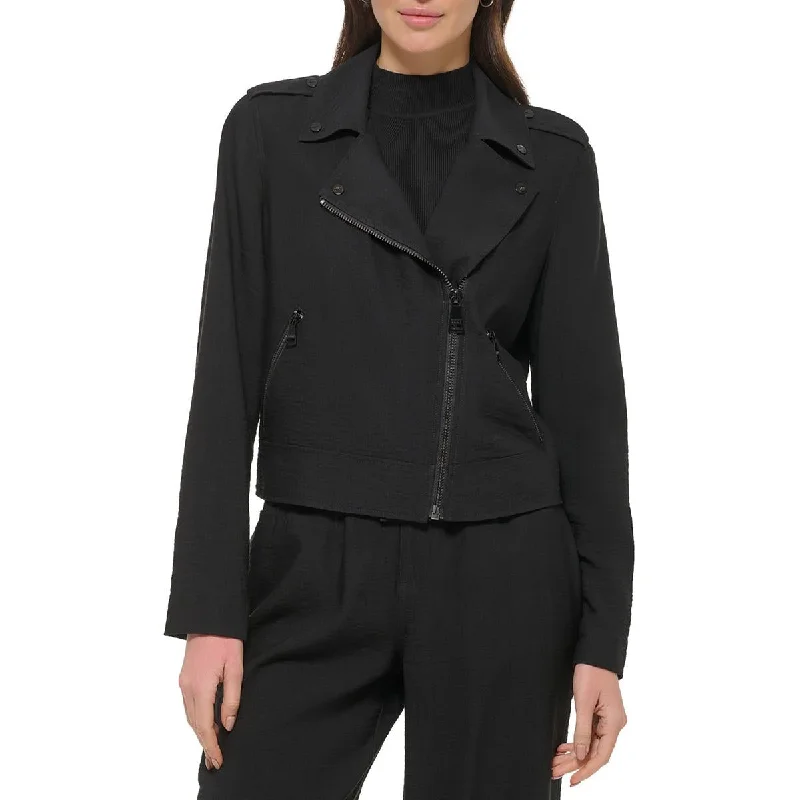 DKNY Womens Asymmetric Collared Motorcycle Jacket Rugged Women's Outdoor 