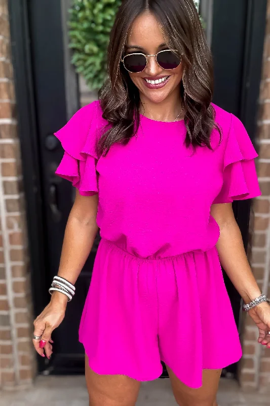 Ruffle Fuchsia Sleeve Airflow Romper Country
