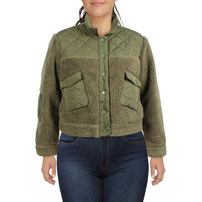 Rails Womens Peyton Quilted Mixed Media Teddy Coat Modern Women's Tech