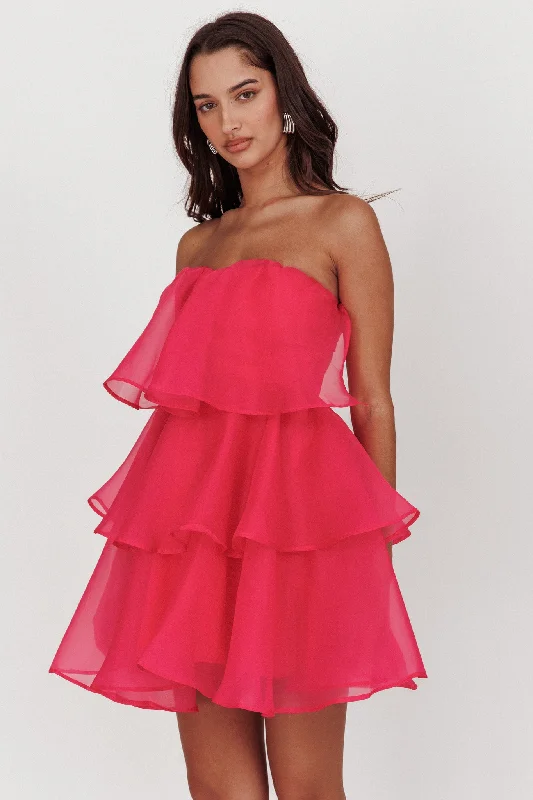 Behati Tiered Layer Mini Dress Hot Pink Compression