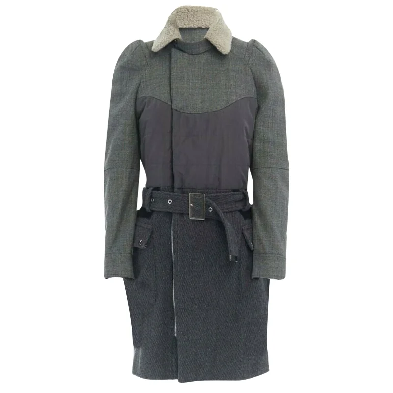 Undercover shearling collar padded cashmere wool belted coat Artistic Women's Hand - painted