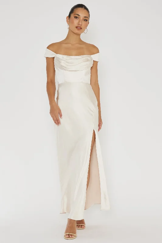 Lucinda Off-Shoulder V-Back Dress Champagne Sleek Women's 