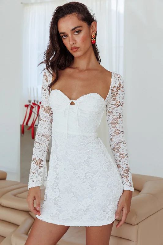Like An Angel Long Sleeve Lace Dress White Hip Women's Urban
