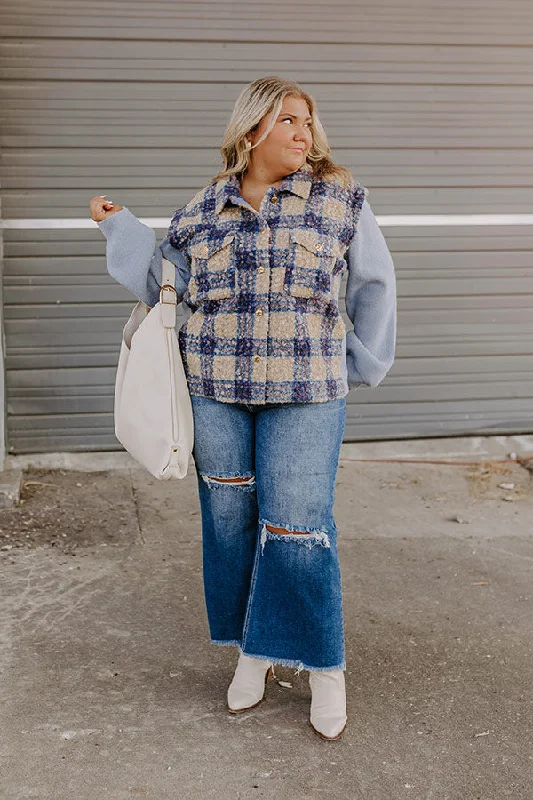 Picking Pumpkins Plaid Jacket in Blue Curves Relaxed Women's Beachy