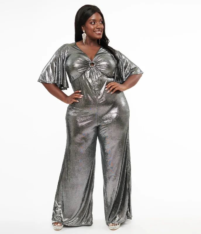Smak Parlour Plus Size 1960s Metallic Silver Cutout Jumpsuit Laid - back Women's Vibe