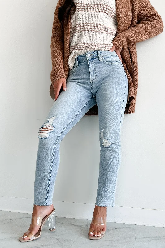 Azra High Rise Sneak Peek Slim Straight Jeans (Light Vintage) Sophisticated Women's Tailored
